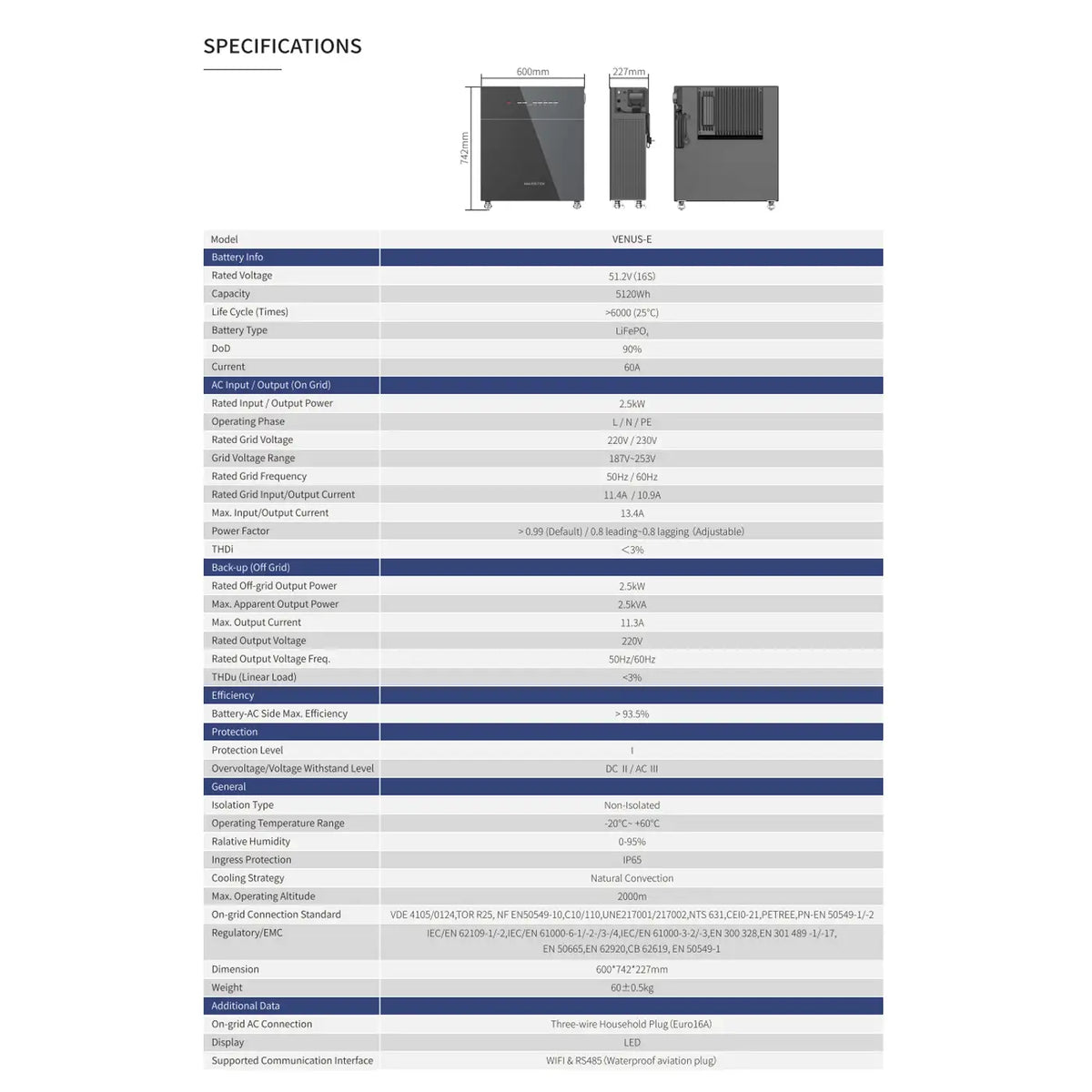 Marstek Venus-E V2.0 5,12 kWh AC gekoppelt All-In-One Speichersystem
