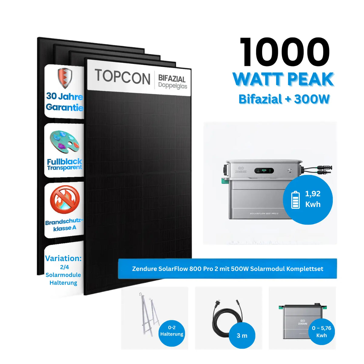 Zendure SolarFlow 800 Pro 2 Speichersystem mit 500W Solarmodul Komplettset