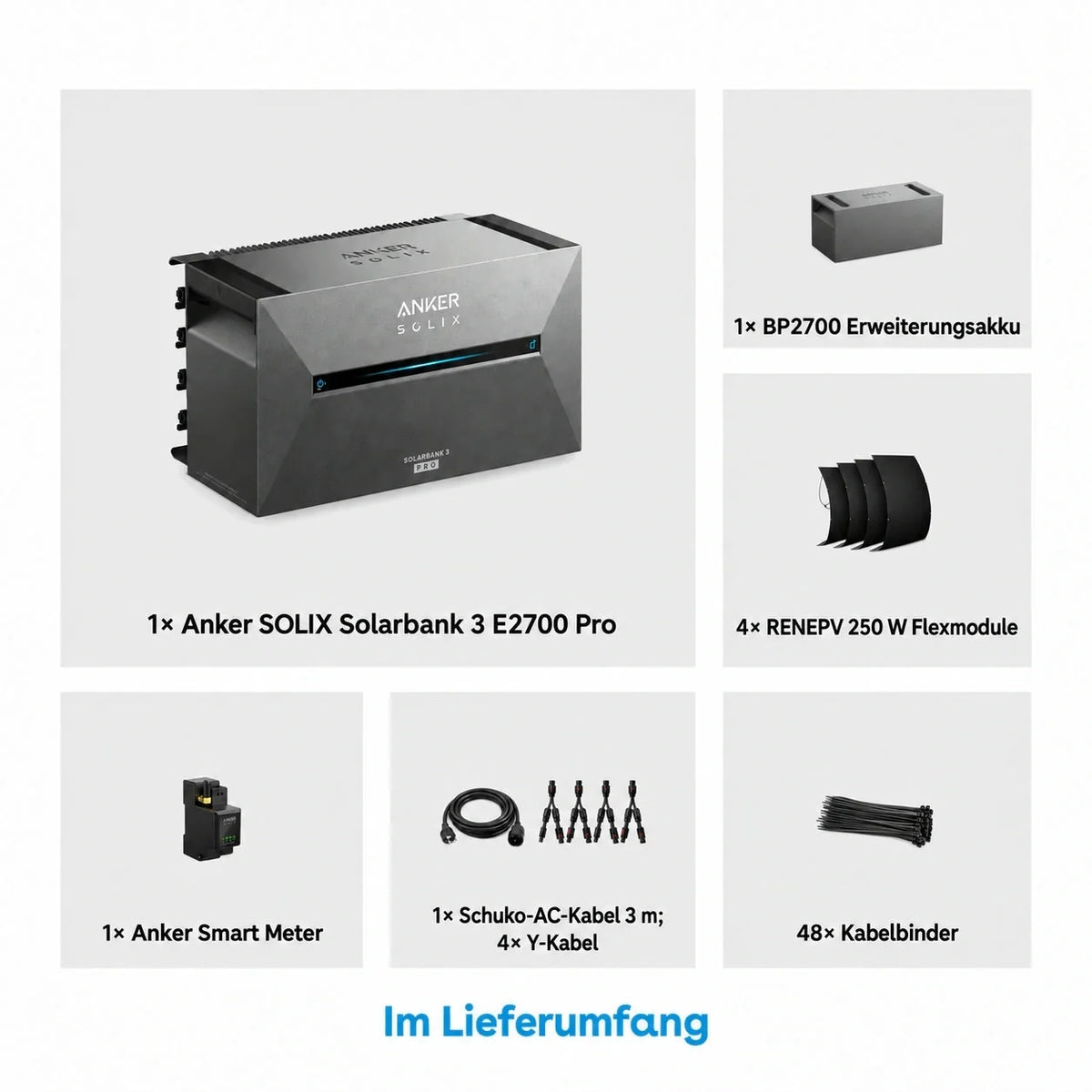 Anker SOLIX Solarbank 3 E2700 Pro Speicher 5,37 kWh 250W x4 flexibles Set