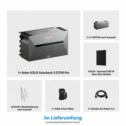 Anker SOLIX Solarbank 3 E2700 Pro Balkonkraftwerk Speicher mit 500W Solarmodul Komplettset