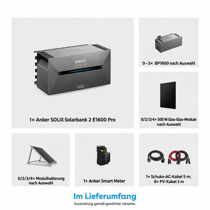 Anker SOLIX Solarbank 2 E1600 Pro Balkonkraftwerk Speicher mit 500W Solarmodul Komplettset