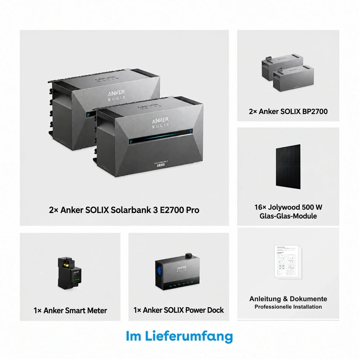 Anker SOLIX Power Dock All-Inclusive Set mit 16 × 500W Solarmodule