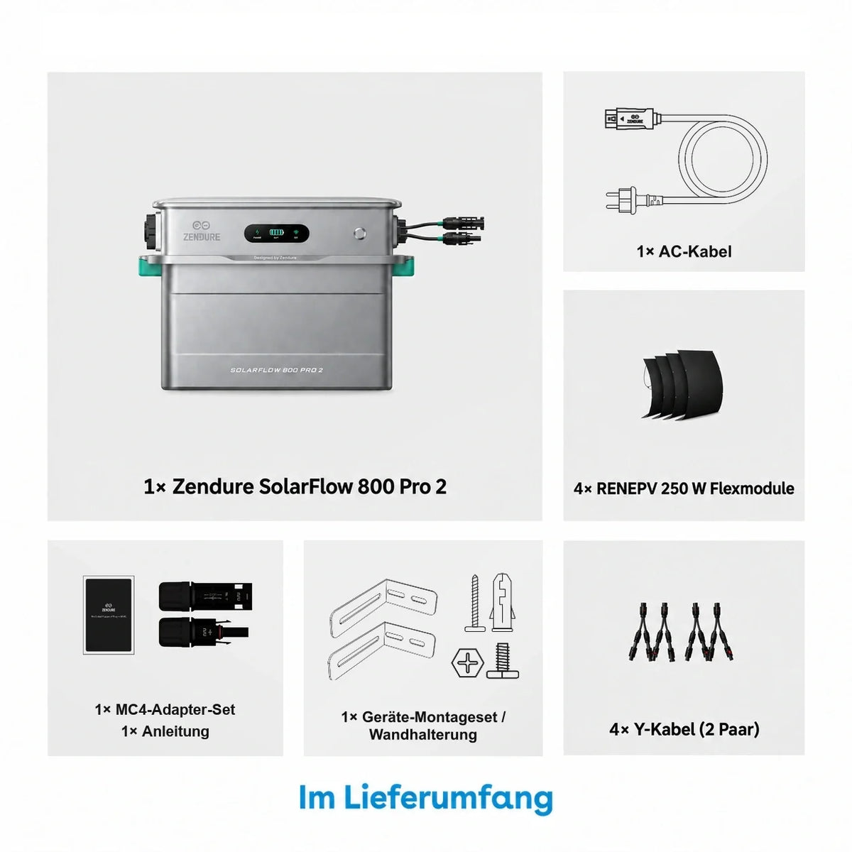 Zendure SolarFlow 800 Pro 2 1000W 250W x4 flexibles Set