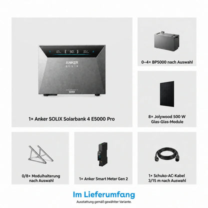 Anker SOLIX Solarbank 4 E5000 Pro Balkonkraftwerk Speicher Komplettset mit 8 × 500W Solarmodulen