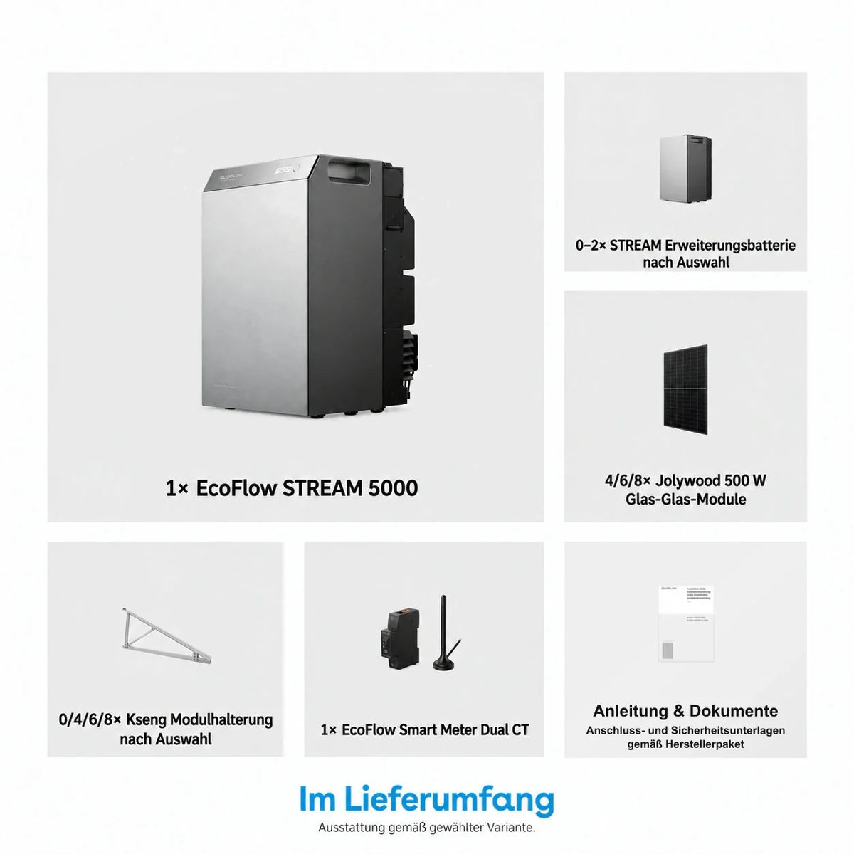 EcoFlow STREAM 5000 Komplettset mit 4–8 × 500 W Solarmodulen