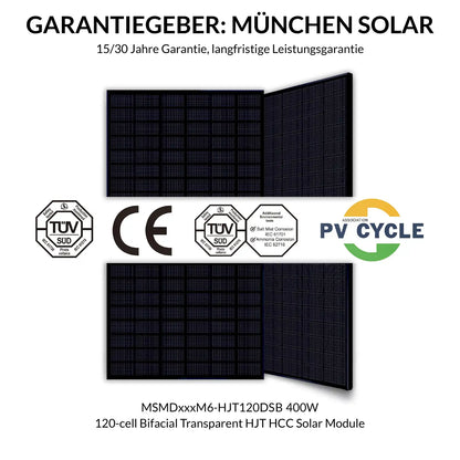 400W MSMDxxxM6-HJT120DSB Bifazial Solarmodul 1038 mm Breite x 36 (1xPalette)