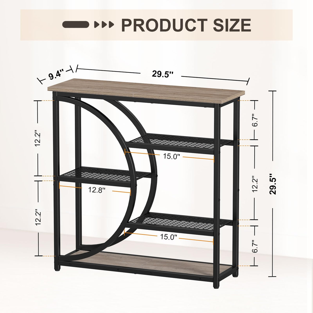 Snughome Entryway Table, Narrow Console Table, Industrial Sofa Table with 5 Tier Storage Shelves, Entrance Table for Hallway, Behind The Couch, Living Room, Foyer, Grey