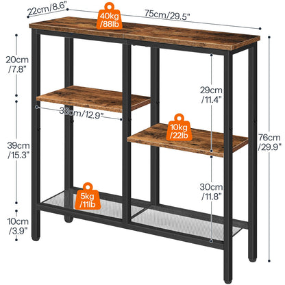 HOOBRO Narrow Console Table, Sofa Table, 4-Tier Industrial Entryway Table