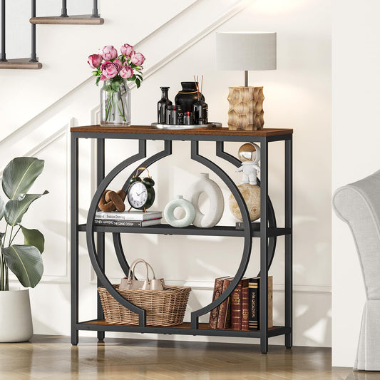 Snughome Entryway Table with 3 Tier Storage Shelves, Narrow Console Table