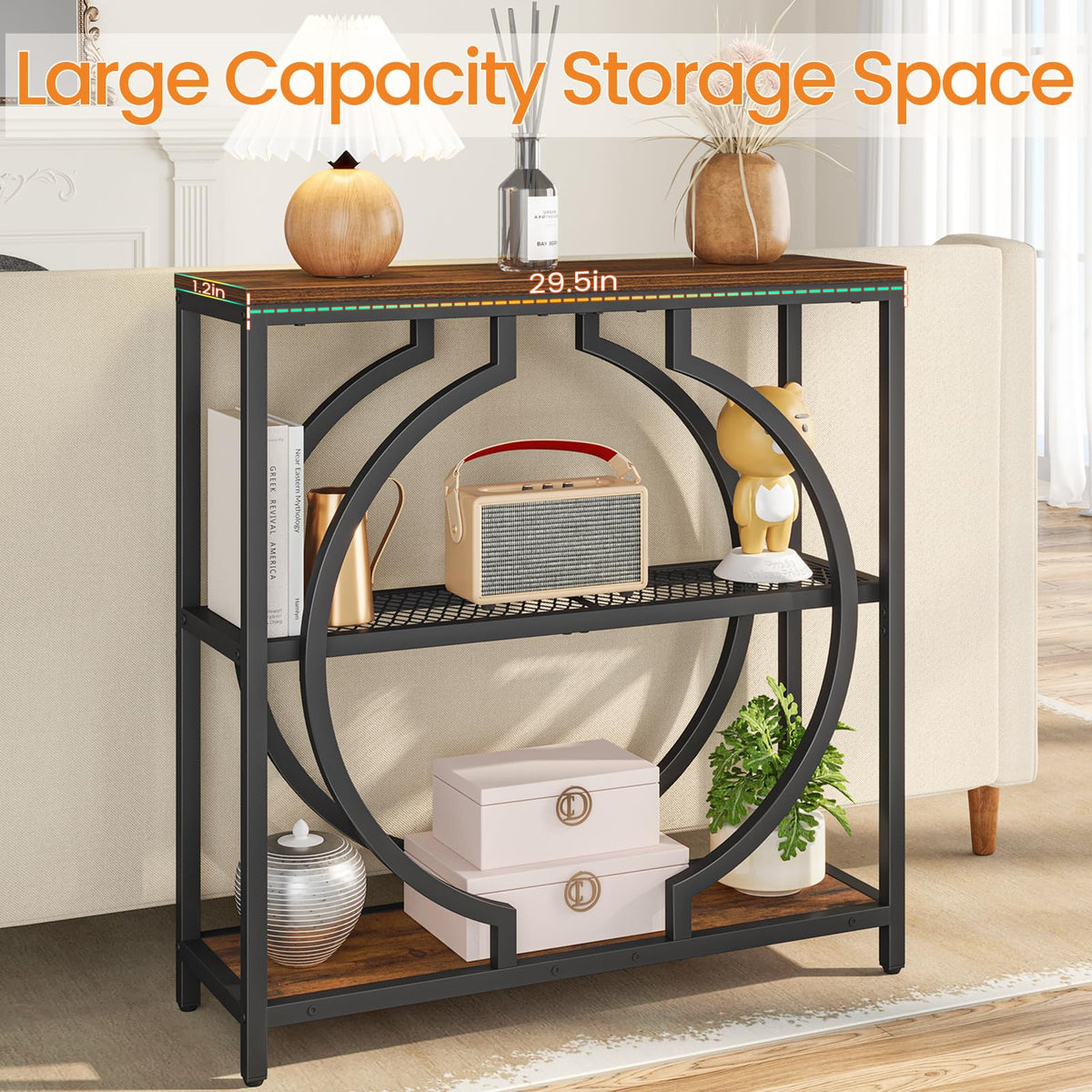 Snughome Entryway Table with 3 Tier Storage Shelves, Narrow Console Table