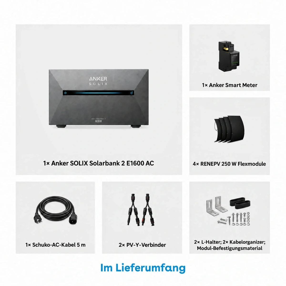 Anker AC flexibles Set 1,6 kWh 4 × 250W flexible Solarmodule