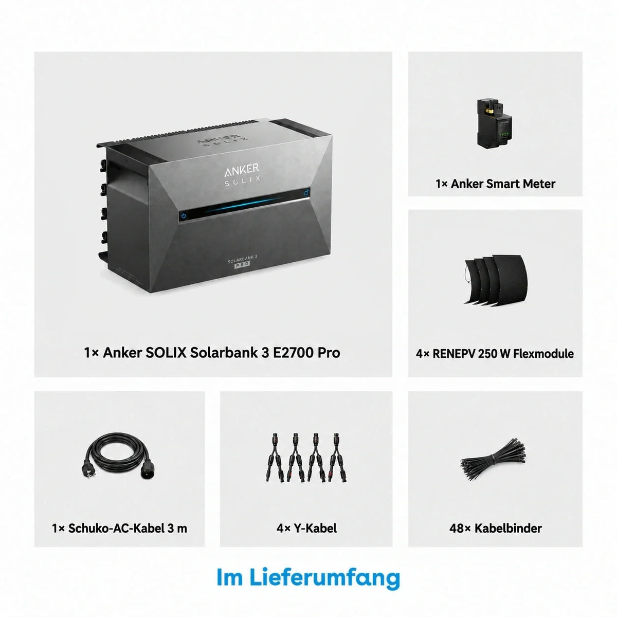 Anker SOLIX Solarbank 3 E2700 Pro Speicher 2,68 kWh 250W x4 flexibles Set