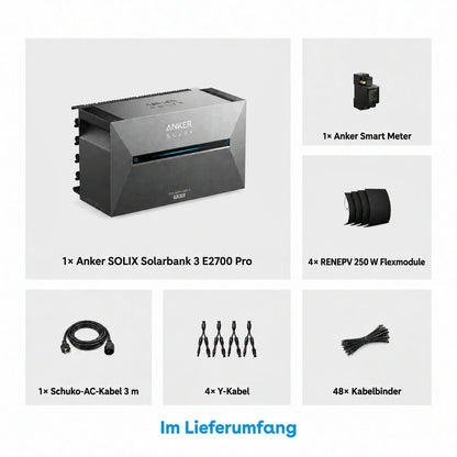 Anker SOLIX Solarbank 3 E2700 Pro Speicher 2,68 kWh 250W x4 flexibles Set