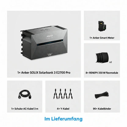 Anker SOLIX Solarbank 3 E2700 Pro Speicher 2,68 kWh 250W x8 flexibles Set