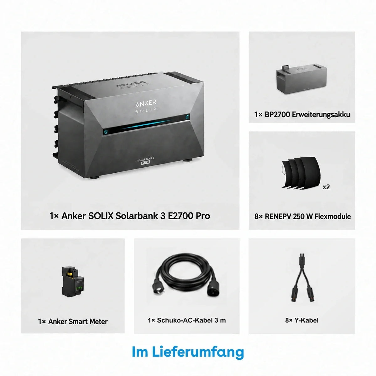 Anker SOLIX Solarbank 3 E2700 Pro Speicher 5,37 kWh 250W x8 flexibles Set