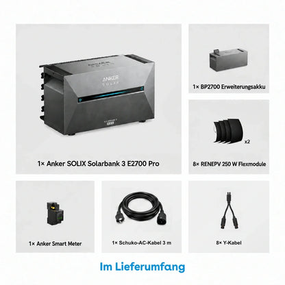Anker SOLIX Solarbank 3 E2700 Pro Speicher 5,37 kWh 250W x8 flexibles Set
