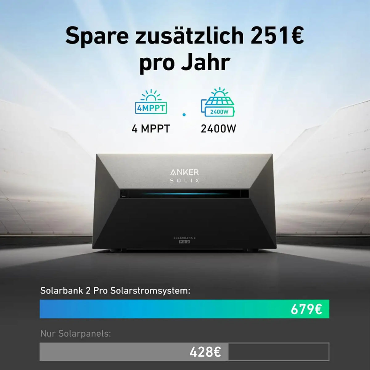 Anker Solix Balkonkraftwerk 930W 2 × 465W Aiko Glas-Glas Vollschwarz mit Speicher