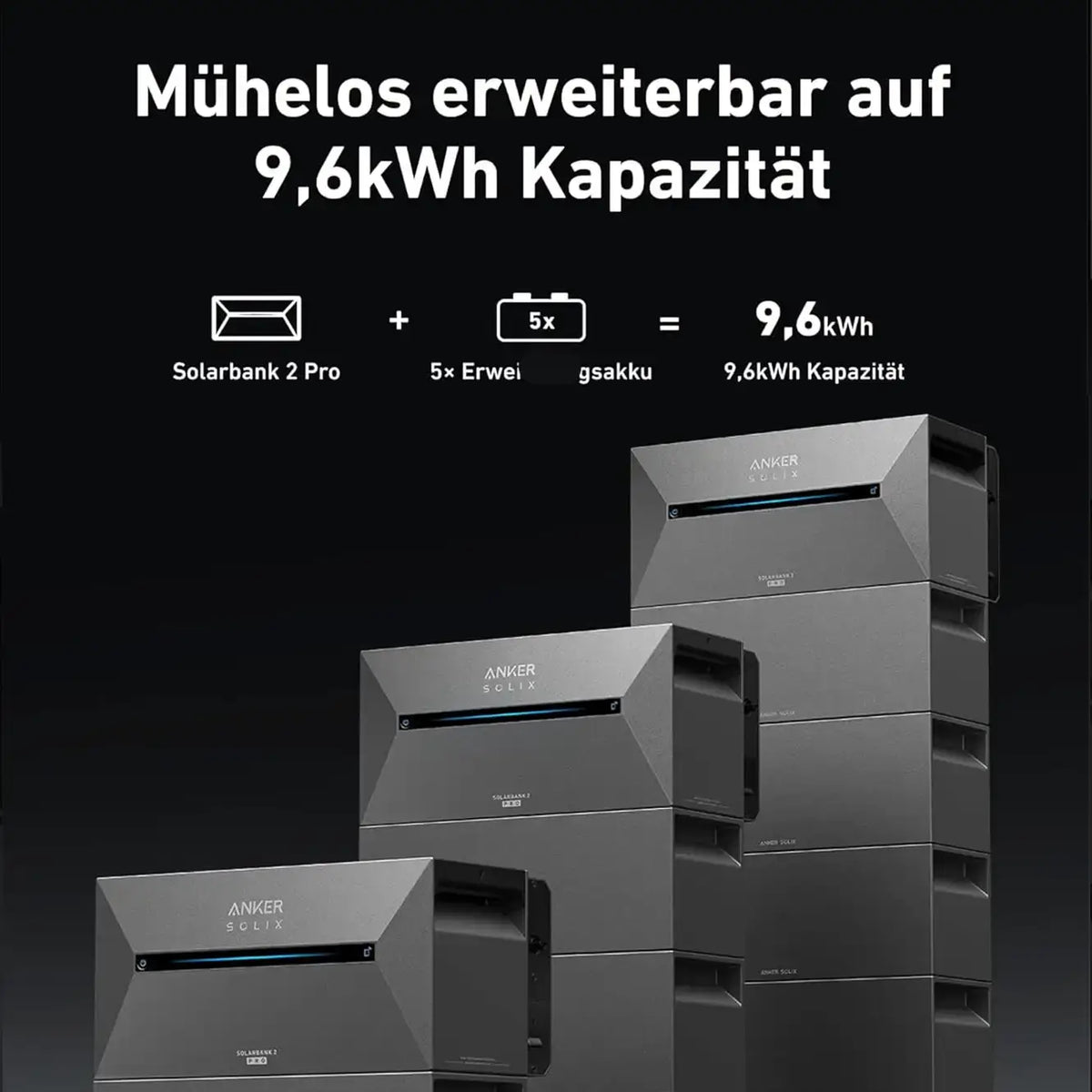 Anker Solix Balkonkraftwerk 1860W 4 × 465W Aiko Glas-Glas Vollschwarz mit Speicher