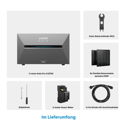 Anker SOLIX Solarbank 3 E2700 Pro Speicher 2,68 kWh 210W x8 flexibles Set