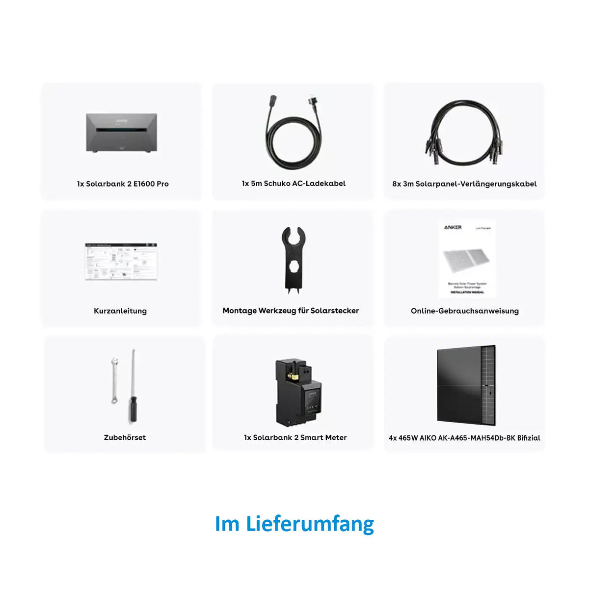Anker Solix Balkonkraftwerk 1860W 4 × 465W Aiko Glas-Glas Vollschwarz mit Speicher