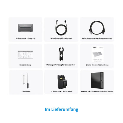Anker Solix Balkonkraftwerk 1860W 4 × 465W Aiko Glas-Glas Vollschwarz mit Speicher