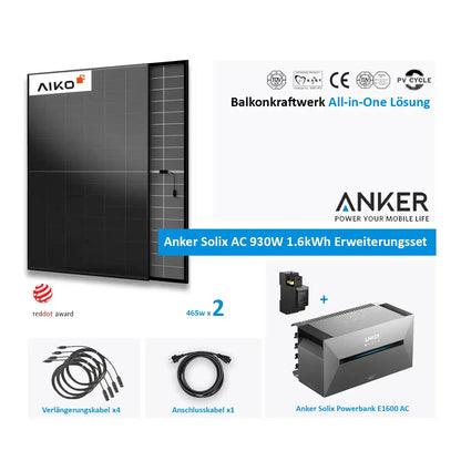 Anker SOLIX Solarbank 2 E1600 AC Erweiterungsset 1,6 kWh 2 × 465W Aiko Glas-Glas Vollschwarz