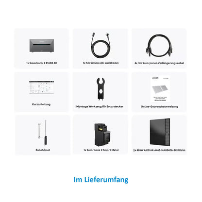Anker SOLIX Solarbank 2 E1600 AC Erweiterungsset 1,6 kWh 2 × 465W Aiko Glas-Glas Vollschwarz
