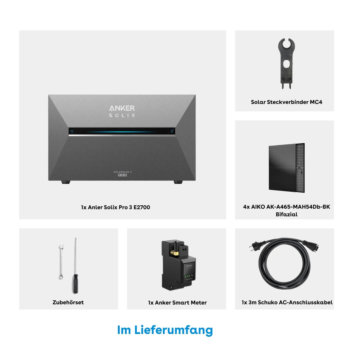 Anker Solix Solarbank 3 E2700 Set 2,68 kWh 4 × 465W Aiko Glas-Glas Vollschwarz