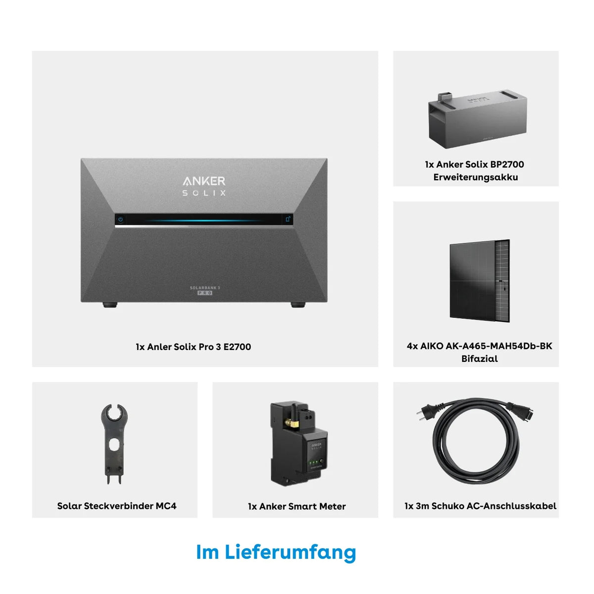 Anker SOLIX Solarbank 3 E2700 Pro Set 5,37 kWh 4 × 465W Aiko Glas-Glas Vollschwarz
