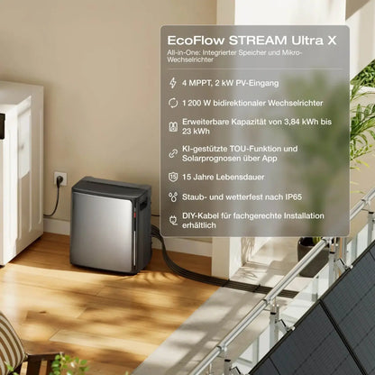 EcoFlow STREAM Ultra X Stromspeicher mit 4 × 500W Solarmodule Vollschwarz