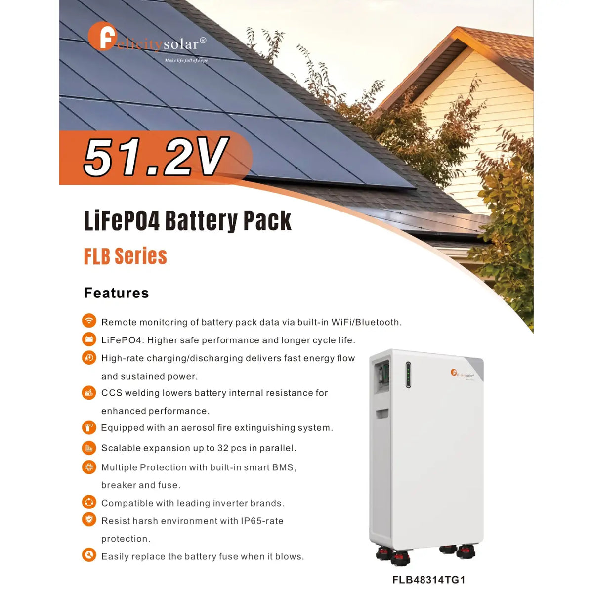 Felicity FLB48314TG1 16 kWh LiFePO₄ Niedervolt-Batteriespeicher IP65