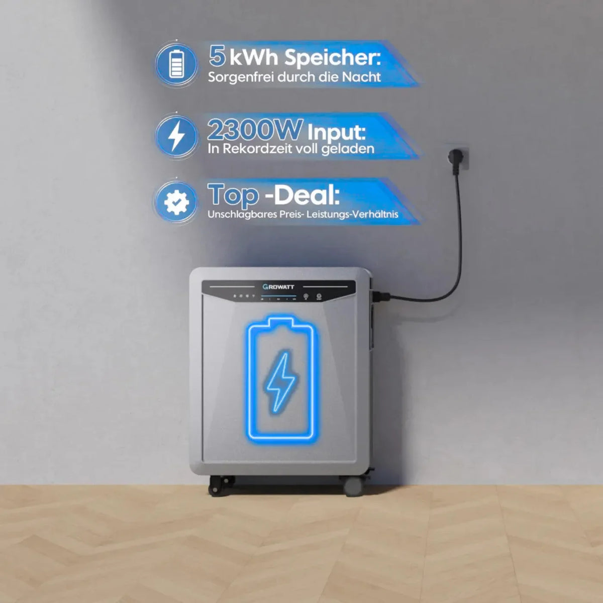 Growatt AURA 5000 AC Stromspeicher 5 kWh LiFePO4 PV Speicher