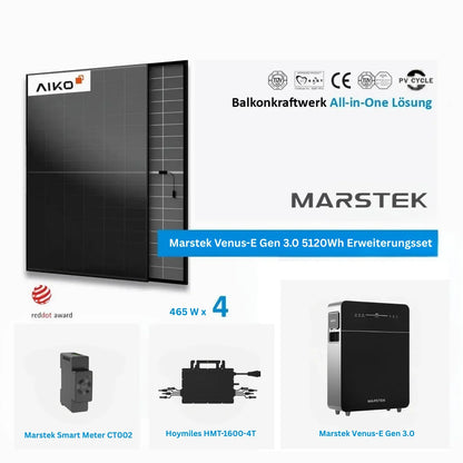 Marstek Venus E 3.0 4 × 465W Aiko Glas-Glas Vollschwarz Set