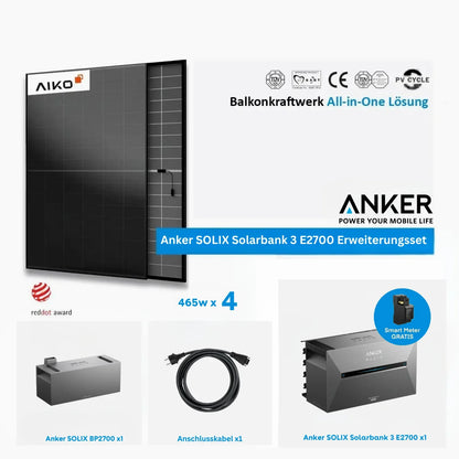Anker SOLIX Solarbank 3 E2700 Pro Set 5,37 kWh 4 × 465W Aiko Glas-Glas Vollschwarz