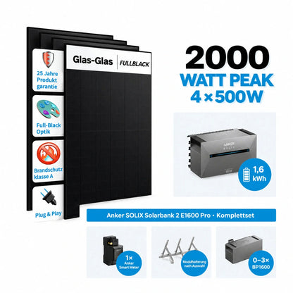 Anker SOLIX Solarbank 2 E1600 Pro Balkonkraftwerk Speicher mit 500W Solarmodul Komplettset