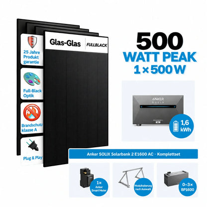 Anker SOLIX Solarbank 2 E1600 AC Balkonkraftwerk Speicher mit 500W Solarmodul Komplettset