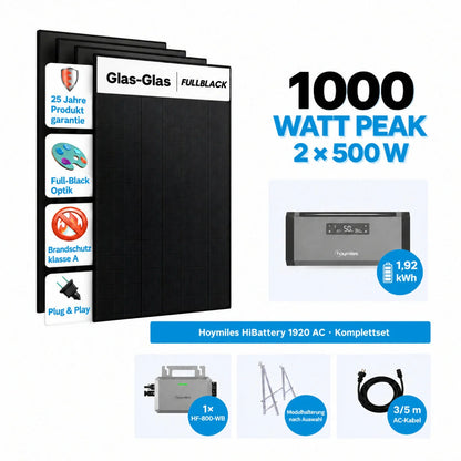 Hoymiles HiBattery 1920 AC Set mit 2 × 500W Solarmodule Komplettset
