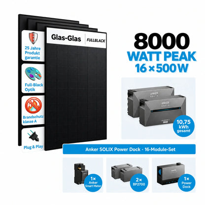 Anker SOLIX Power Dock All-Inclusive Set mit 16 × 500W Solarmodule